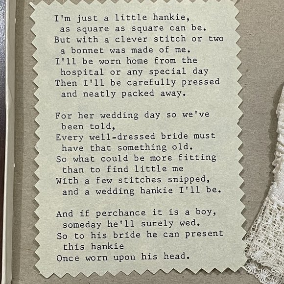 Vintage Bonnet with 'I'm just a little hankie' poem - Picture 2 of 8